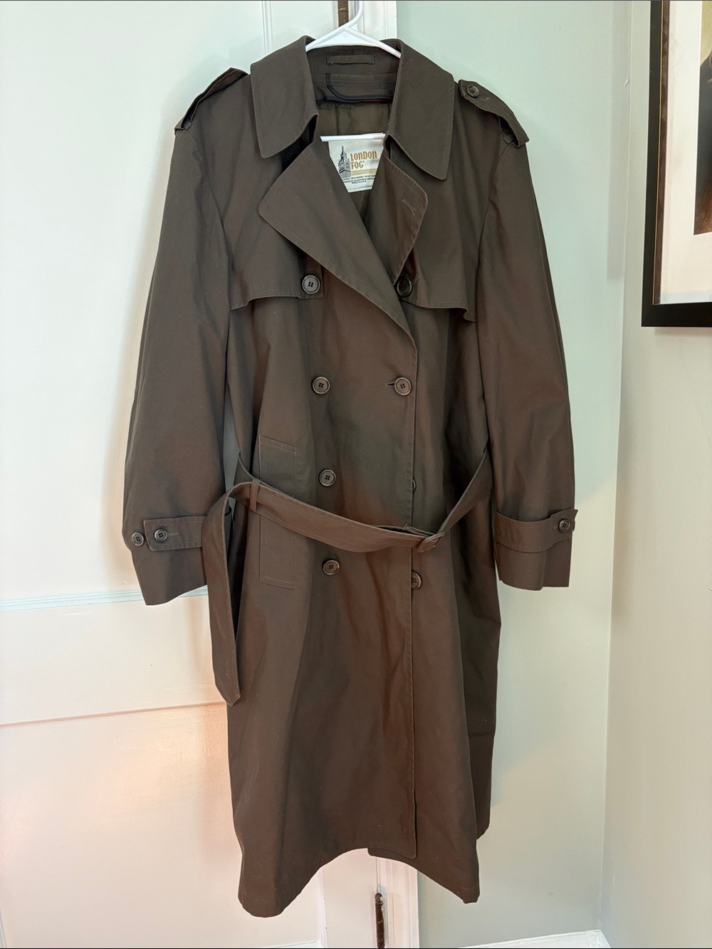 Vintage London Fog Classic Brown Double-Breasted Trench Coat Belt Lined Size 38